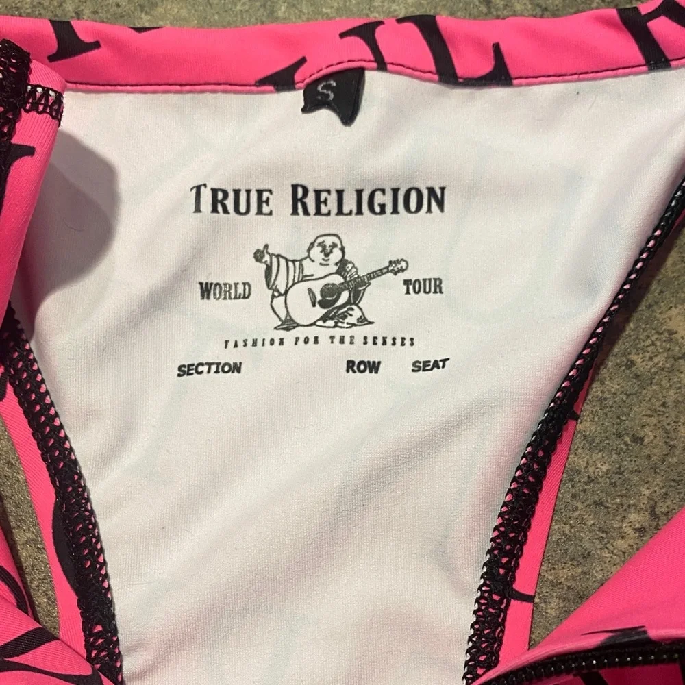 True Religion Hot Pink Logo Zip-Front sports Bra - Picture 2 of 2